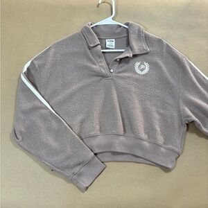 Victoria’s Secret PINK Women's Reverse Fleece Cropped Polo Style Sweatshirt